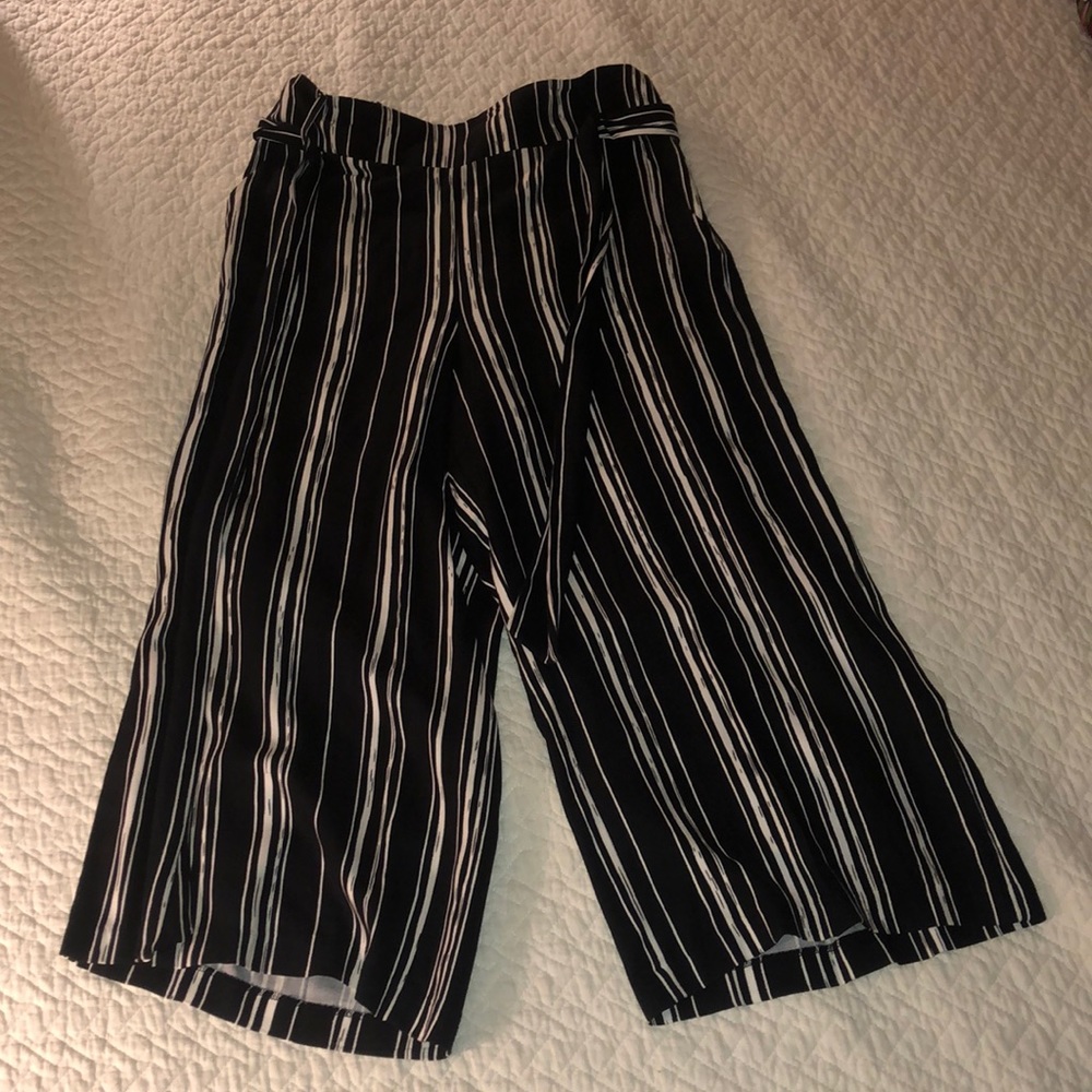 Black and White Striped Flowy Pants